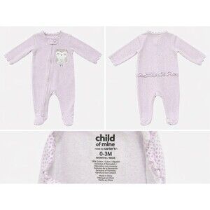 Carter’s Child of Mine 0-3M Purpl Footed Sleeper Baby Girl Pajamas OWL One Piece